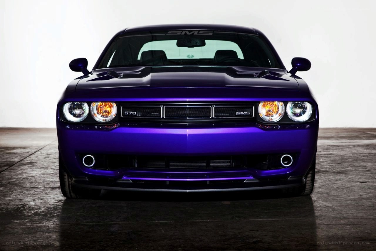 Purple Dodge Challenger front view