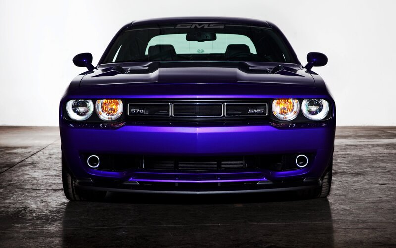 Purple Dodge Challenger front view