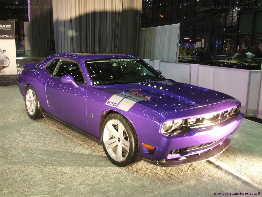 Purple Dodge Challenger on display