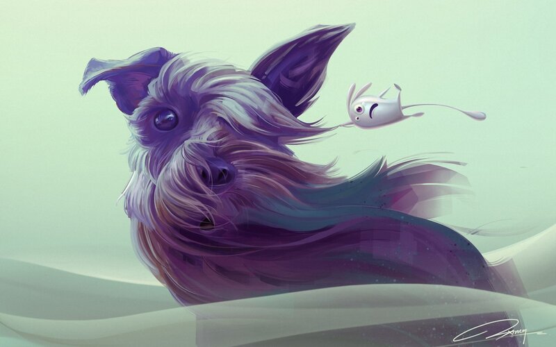 Purple Dog with Small Creature — Dreamy
