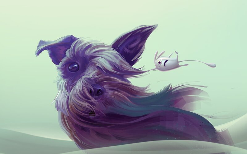 Purple Dog with Small Creature — Whimsical