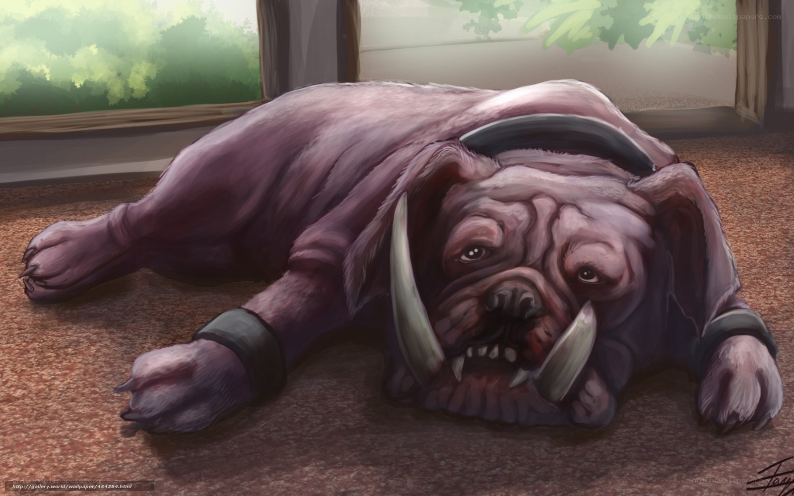 purple dog with tusks