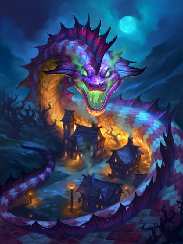 Purple Dragon Attacking Village