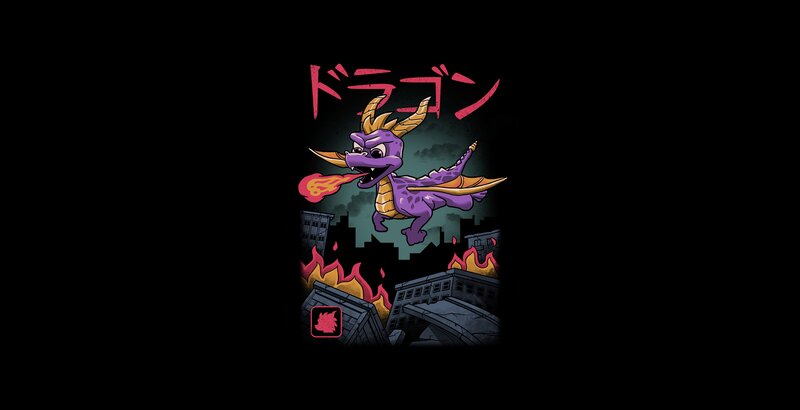 Purple Dragon Breathing Fire — Black
