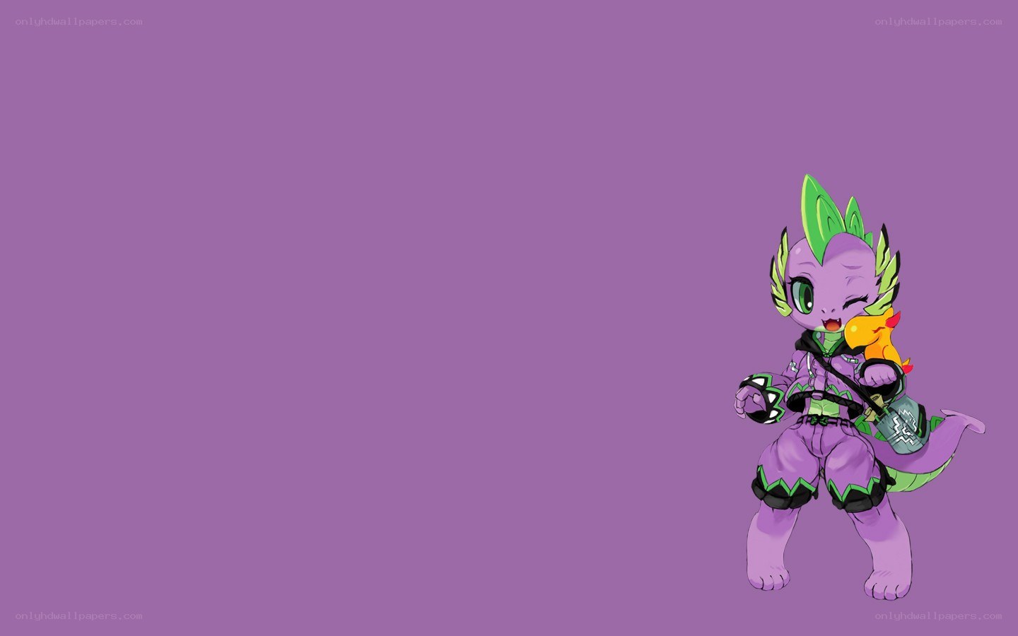 purple dragon character with pet