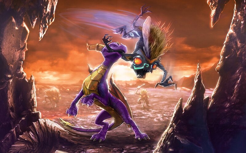 Purple Dragon Fighting Insect — Dramatic, Sunset