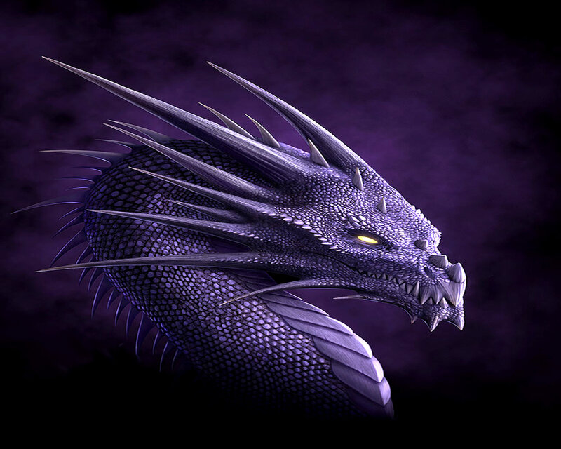 Purple Dragon Head — Dramatic, Digital Art, Spikes