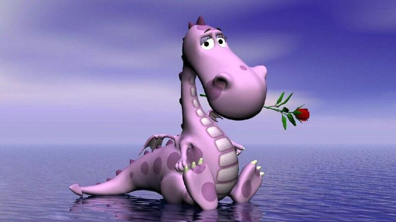 Purple Dragon Holding Rose — Serene, 3d Render, Ocean