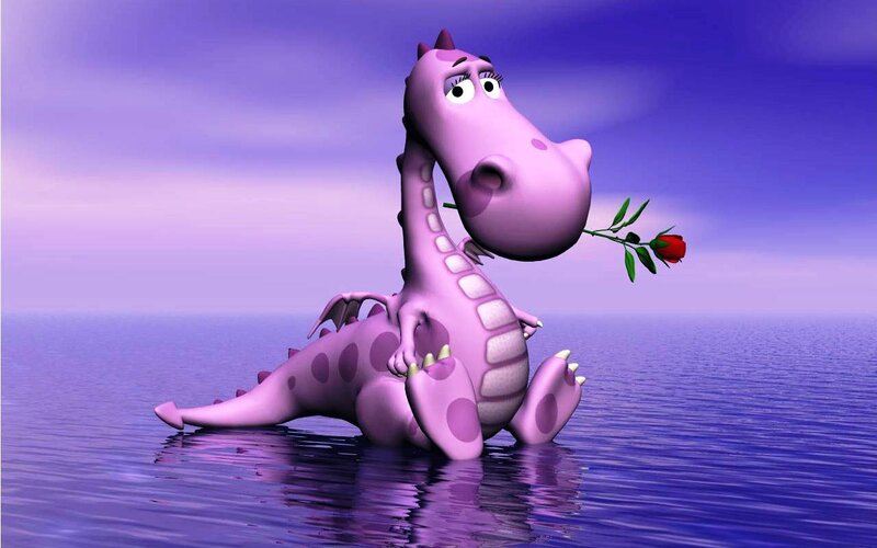 Purple Dragon Holding Rose