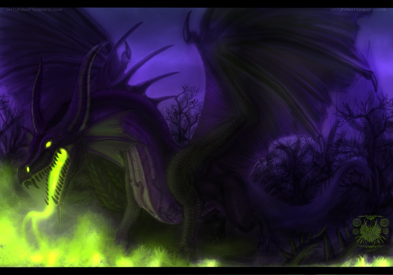 purple dragon in a dark forest