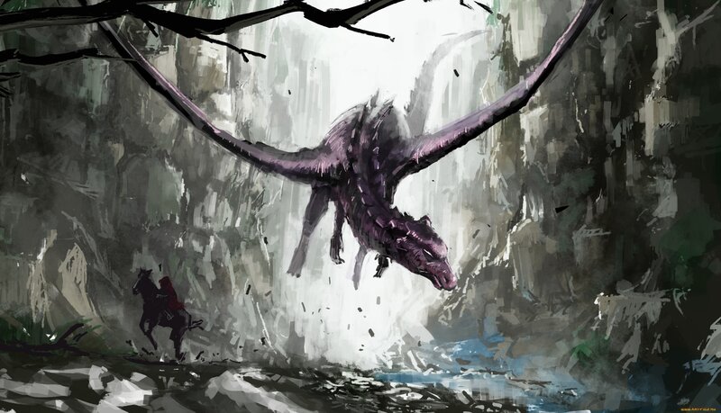 Purple Dragon in Cave — Dramatic, Digital Art