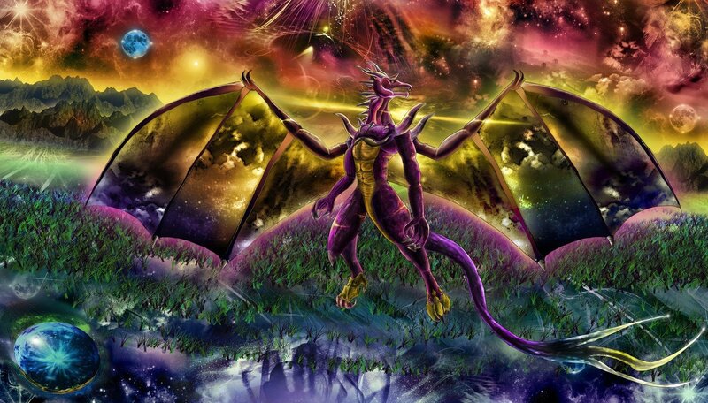 purple dragon in cosmic landscape