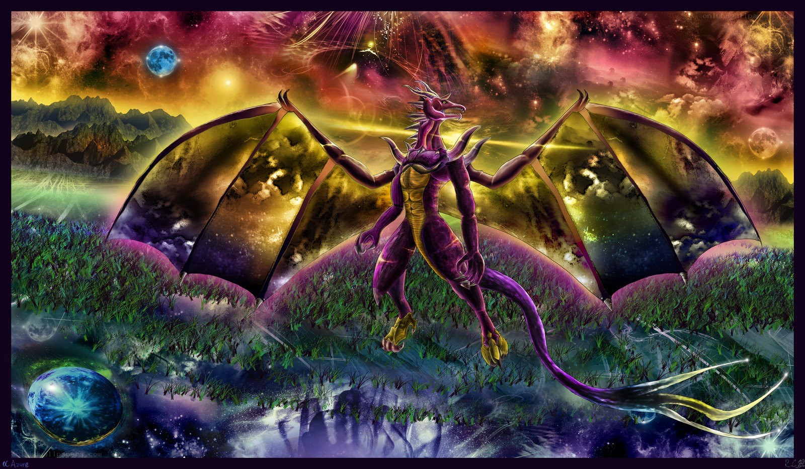 purple dragon in cosmic landscape
