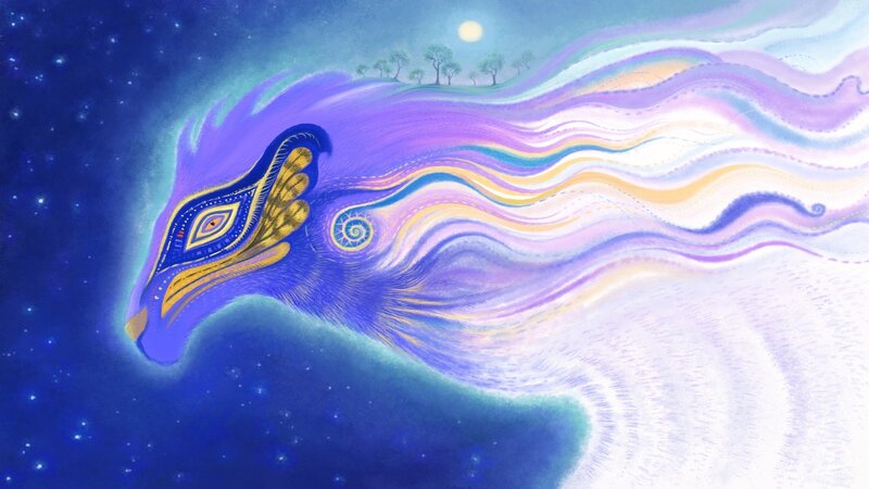 Purple Dragon in Flight — Blue