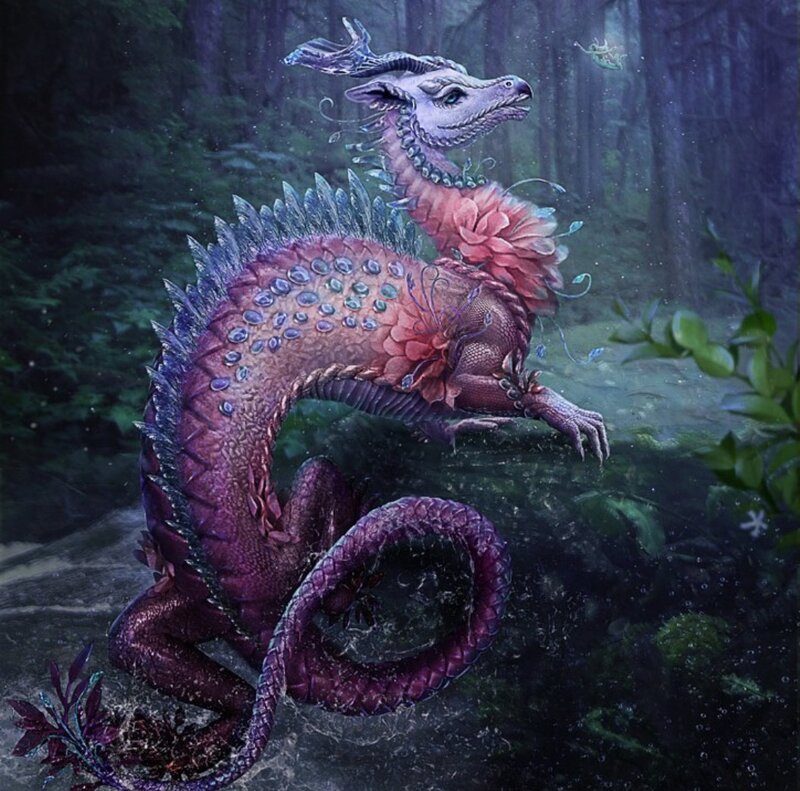 Purple Dragon in Forest — Mystical