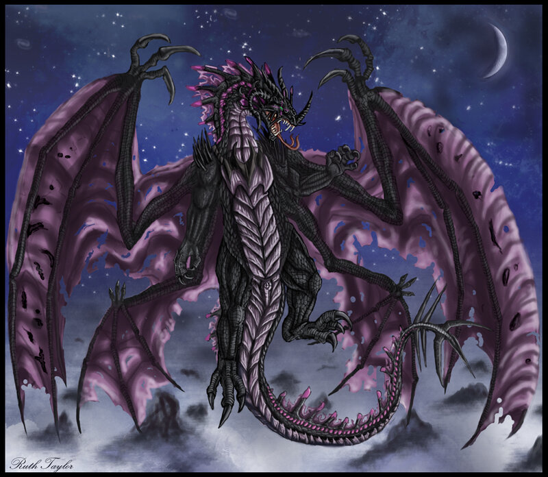 purple dragon in night sky