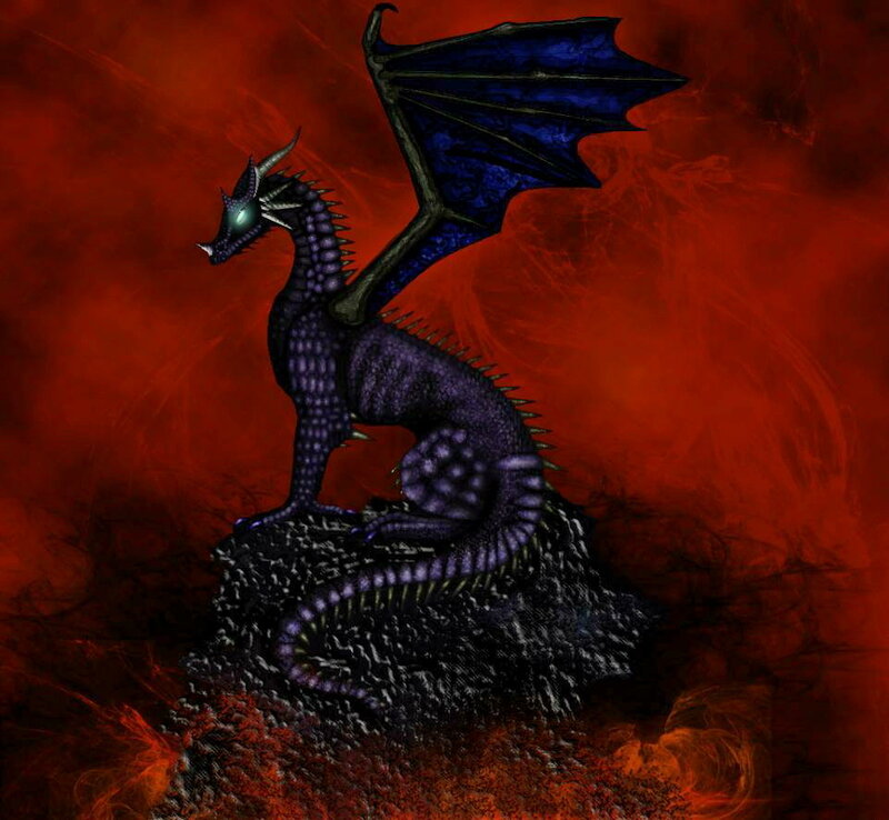 purple dragon on a rock