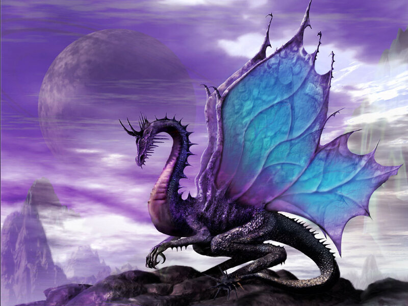 Purple dragon on a rocky peak