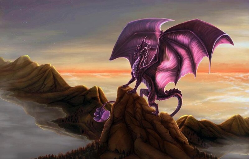 Purple Dragon on Cliff — Dramatic