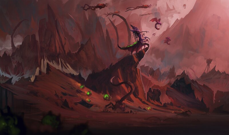 Purple Dragon on Cliff — Red