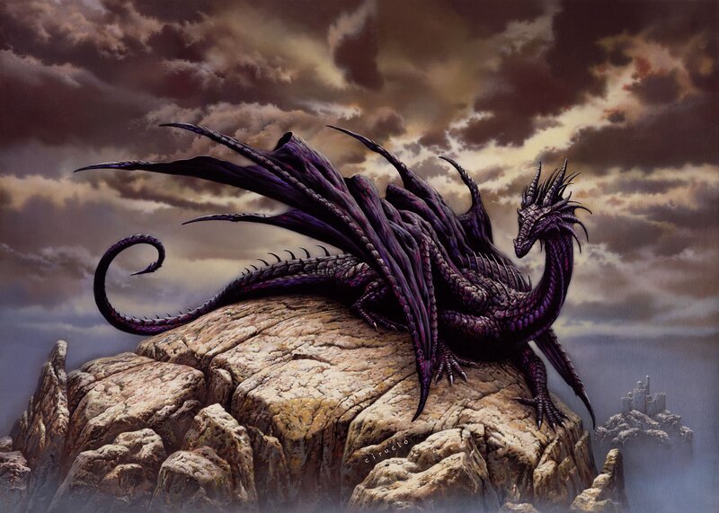 Purple Dragon on Rock — Dramatic, Night