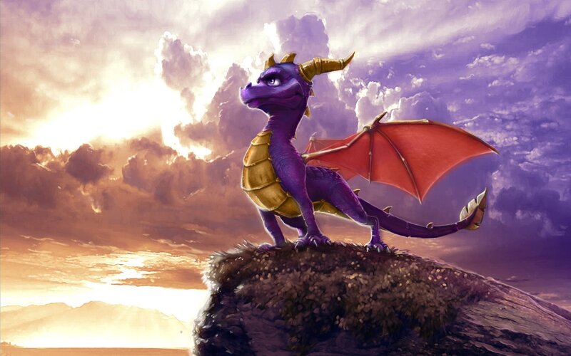 Purple Dragon on Rock — Dramatic, Sunset, Digital Art