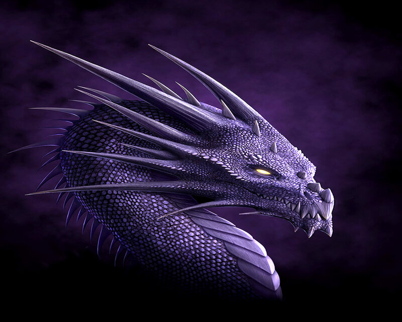 purple dragon with glowing eyes