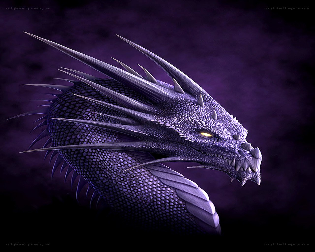 purple dragon with glowing eyes