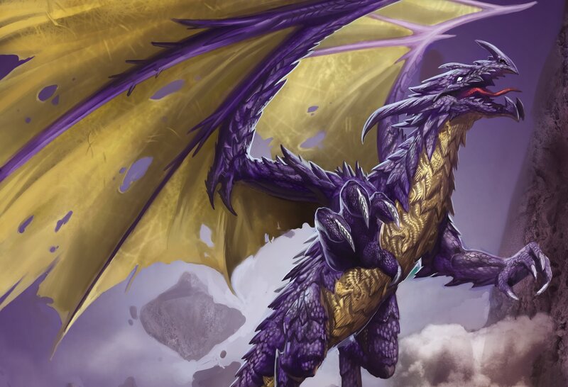 purple dragon with golden wings