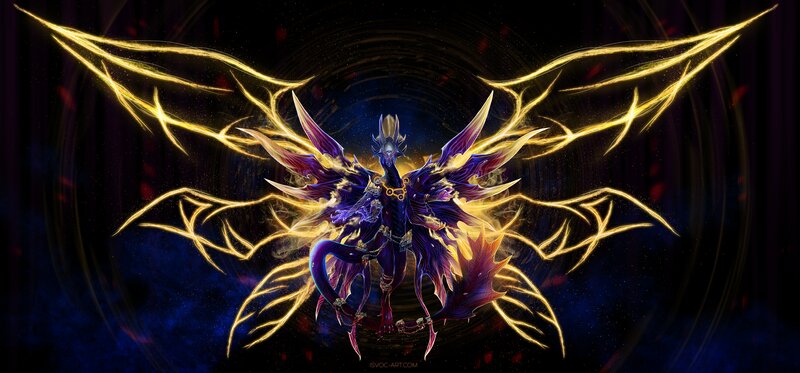 Purple Dragon with Golden Wings — Dramatic