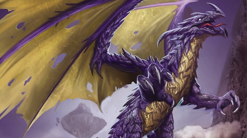 purple dragon with golden wings