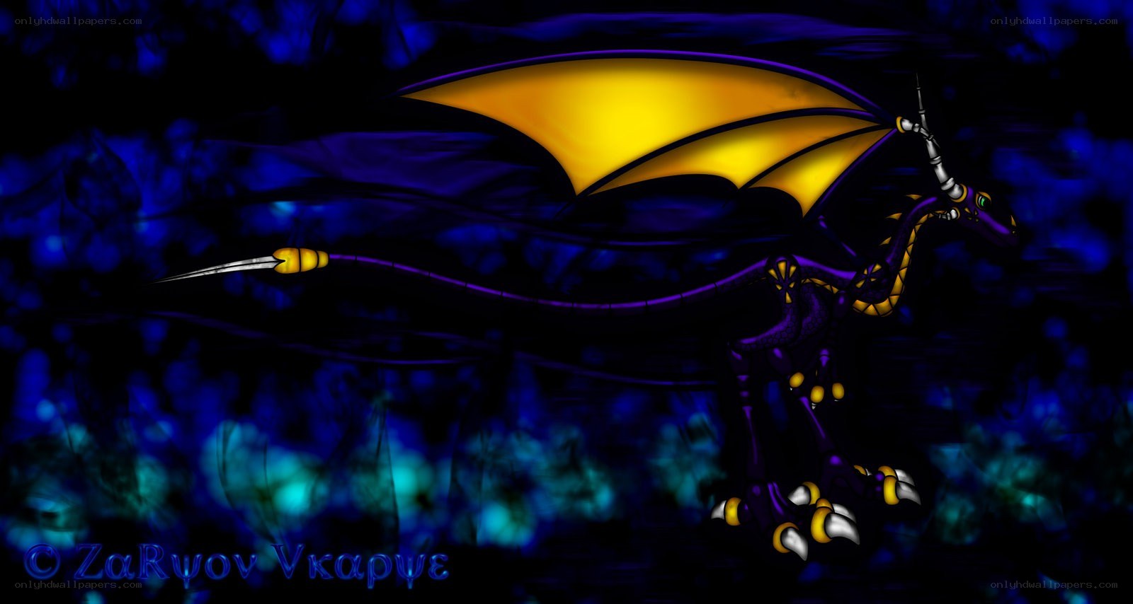 purple dragon with yellow wings