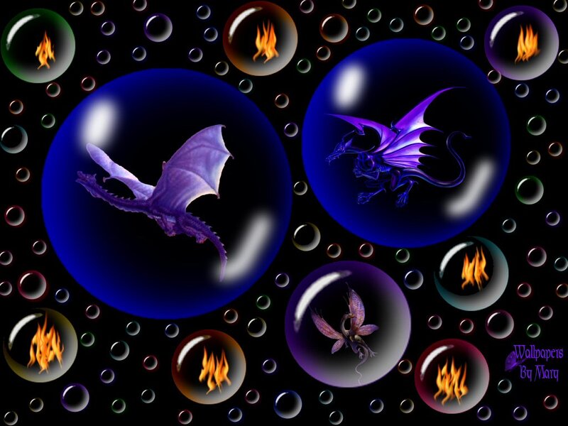 Purple Dragons in Bubbles