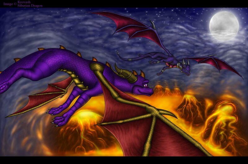 Purple dragons in flight