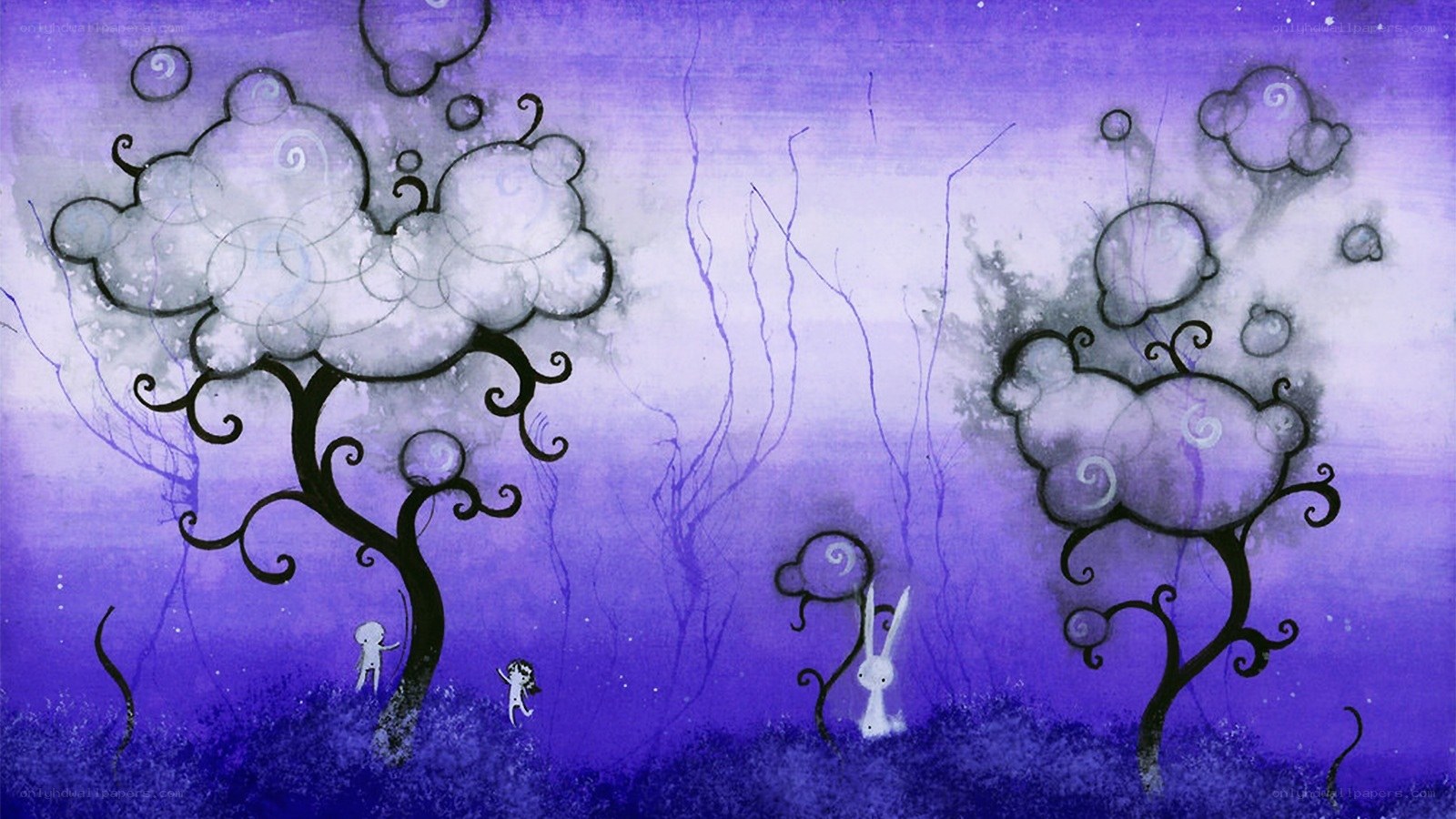 purple dreamy forest scene