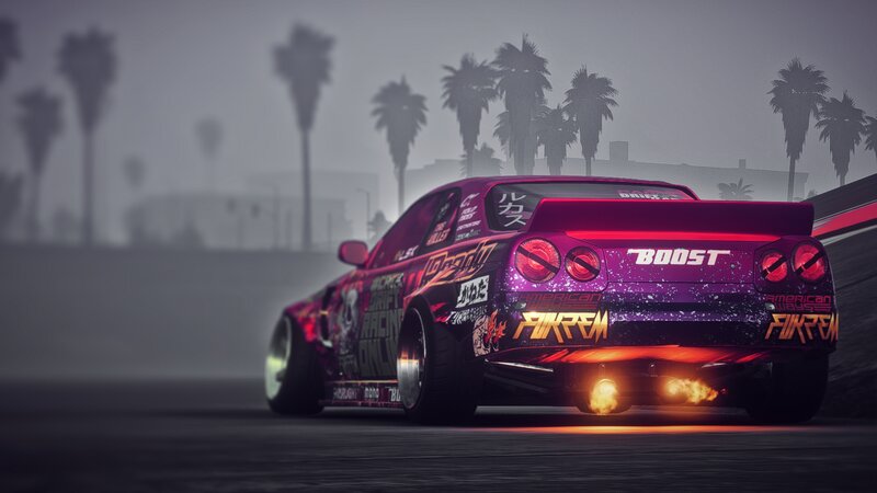 Purple Drift Car — Dramatic, Night