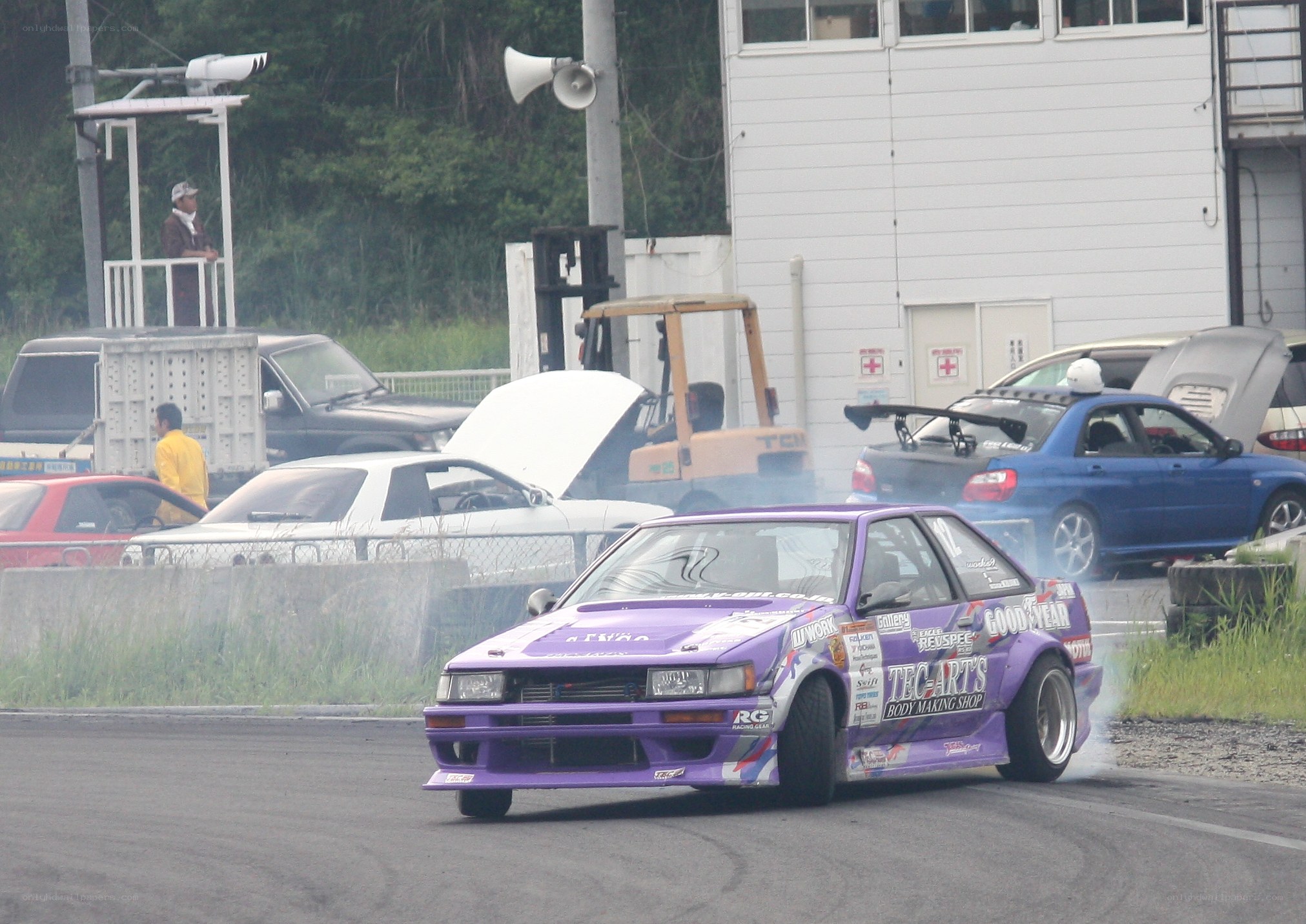 Purple drift car on track