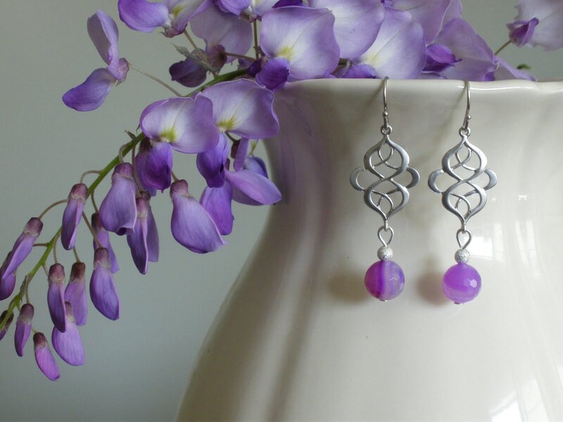 Purple Earrings with Flowers