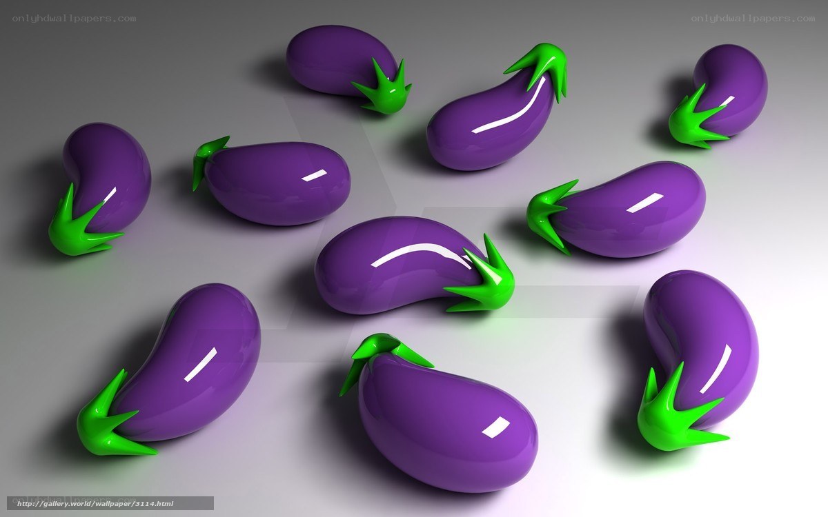 Purple eggplants with green stems