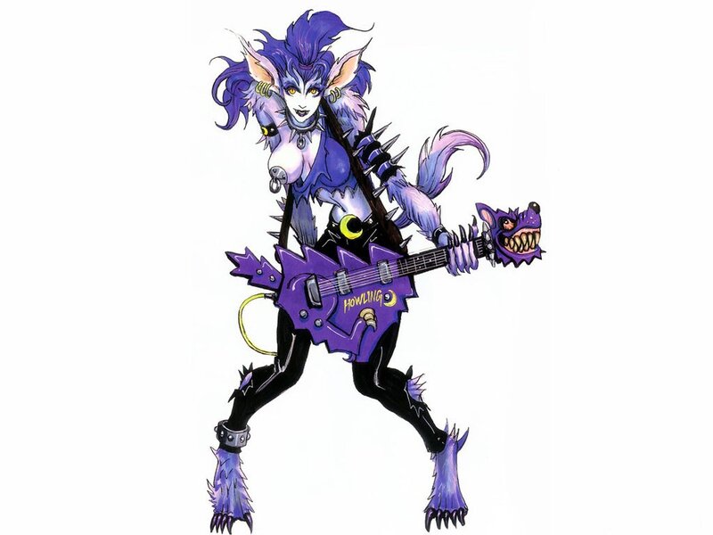 purple elf guitarist character