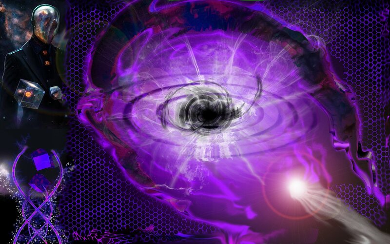 purple energy vortex with futuristic figure