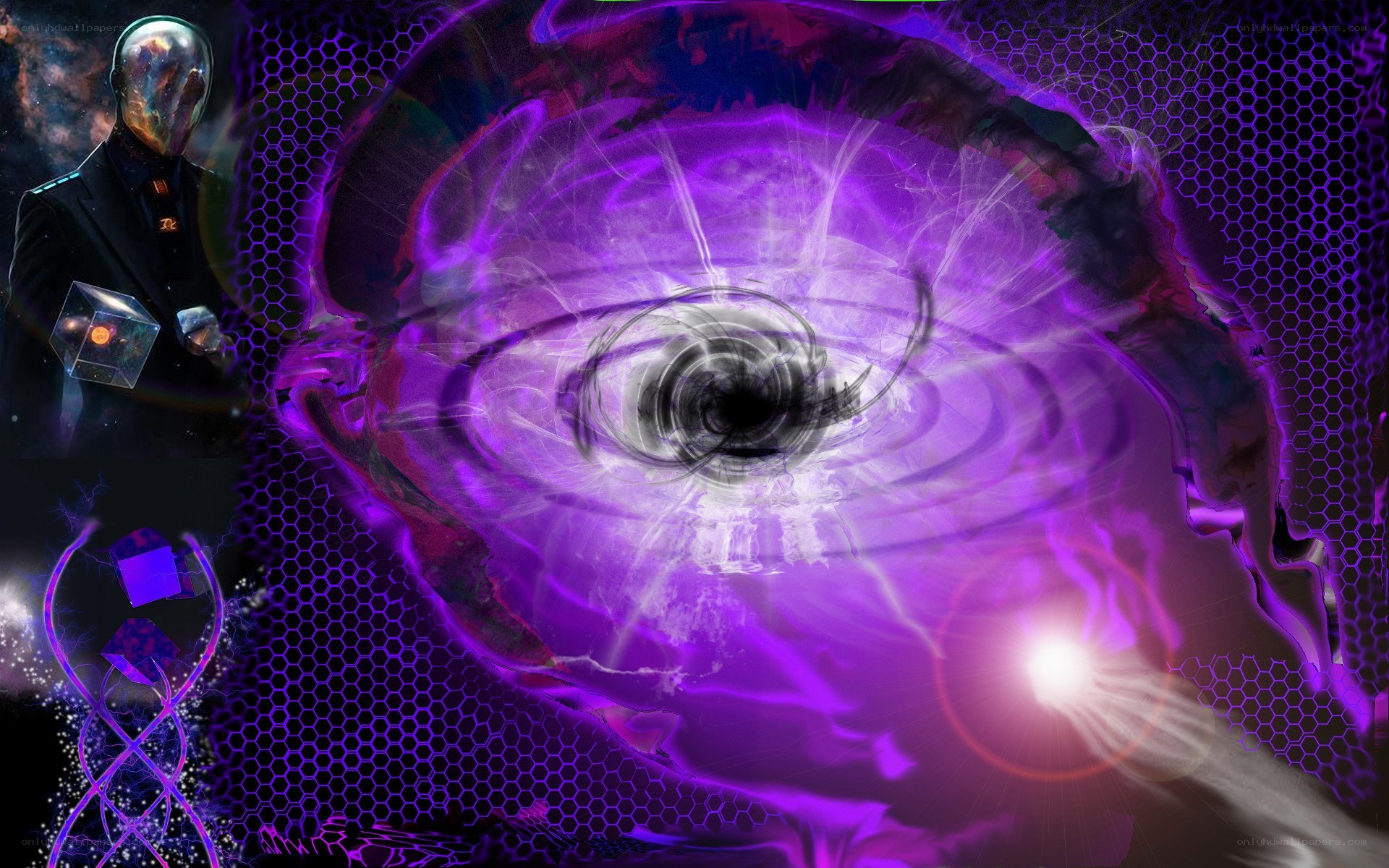 purple energy vortex with futuristic figure