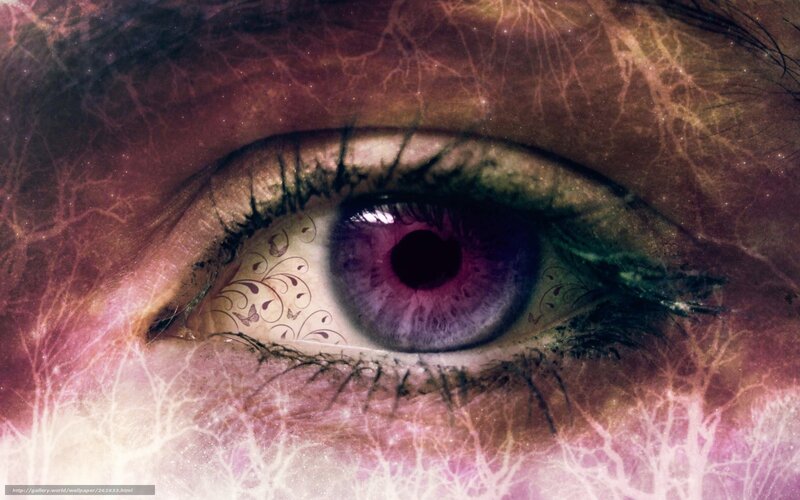 purple eye with floral patterns