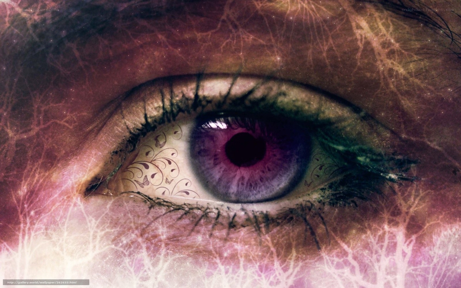 purple eye with floral patterns