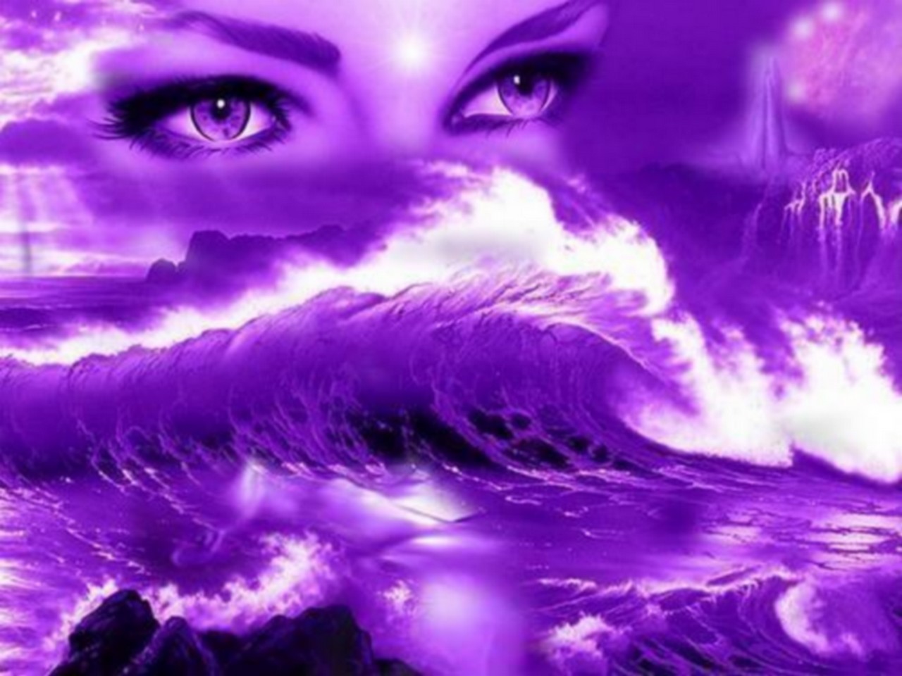 purple eyes and ocean waves