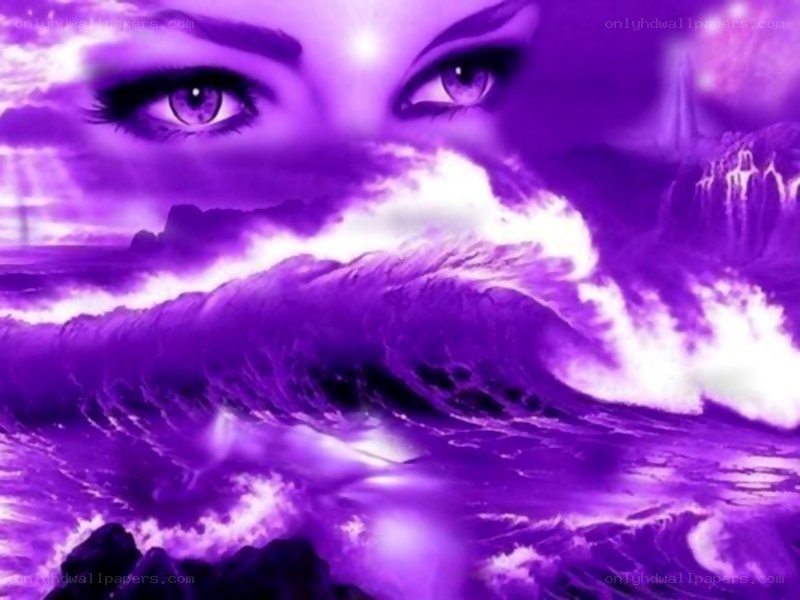 purple eyes over ocean waves