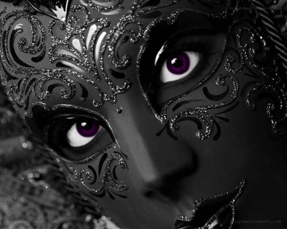 purple eyes under mask