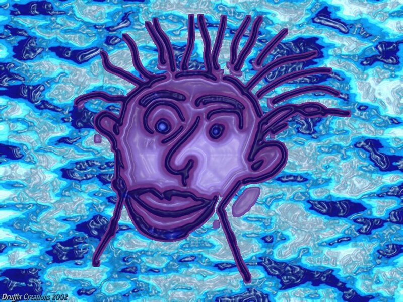 purple face on blue background