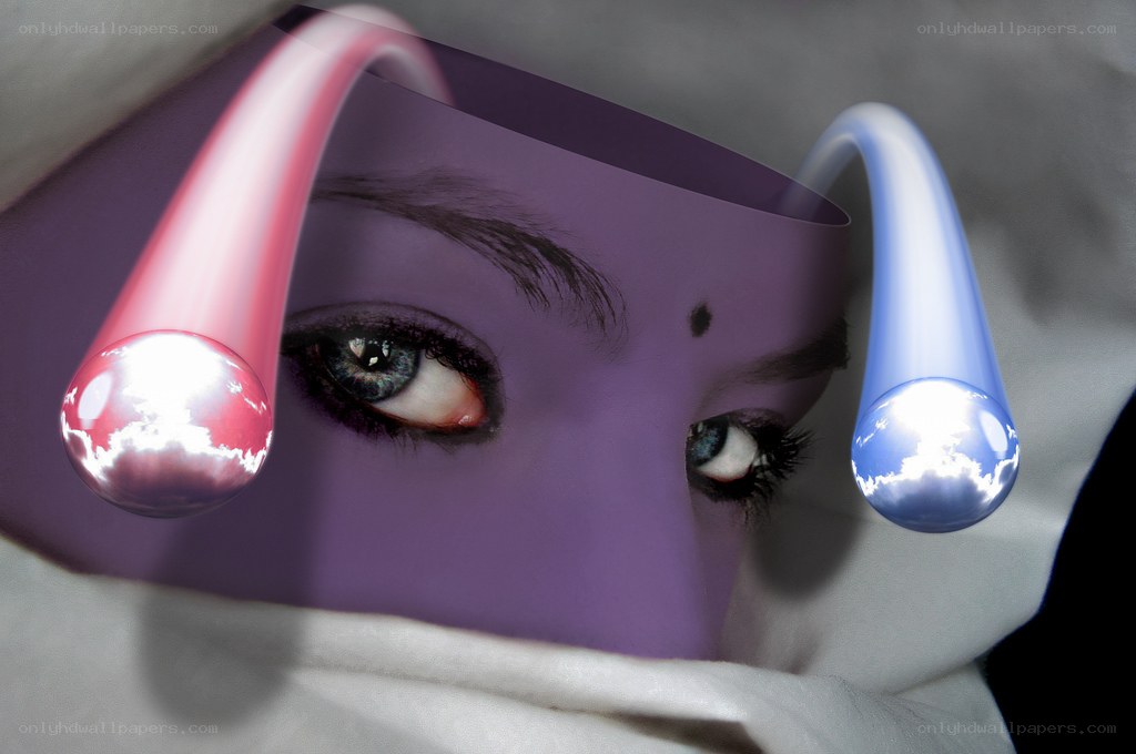 purple face with glowing orbs