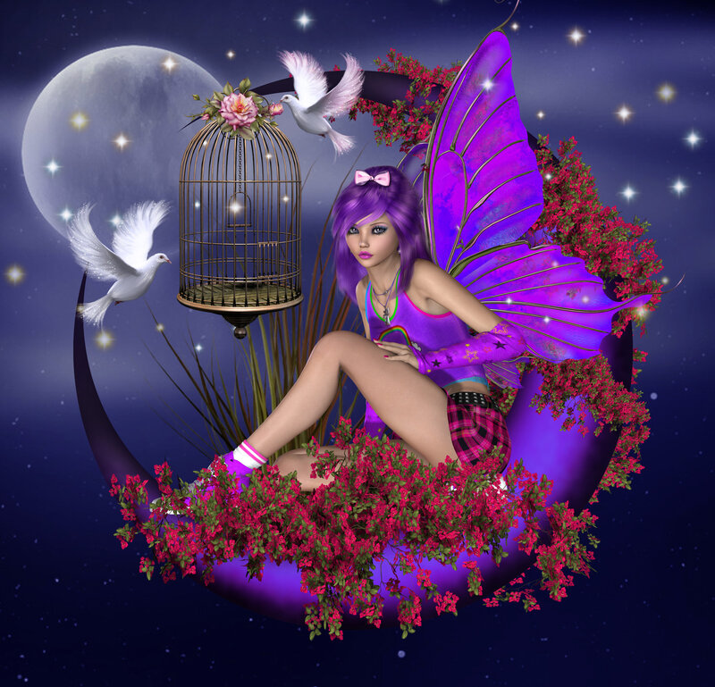 Purple Fairy on Crescent Moon — Serene, Night